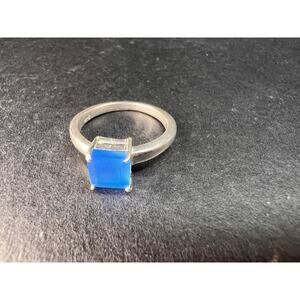 Square cut blue chalcedony sterling silver ring size 6